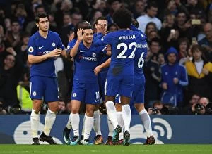 Images Dated 30th December 2017: Chelsea's Pedro Scores Third Goal vs Stoke City in Premier League