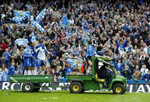 Chelsea's Premier League Champions: A Unique Victory Celebration with Huth, Cudicini, Carvalho, Pidgeley, Forsell, and Drogba on a Tractor