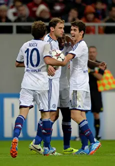 Steaua Bucharest V Chelsea 1st October 2013 Prints: Chelsea's Ramires and Team-Mates Celebrate Third Goal in UEFA Champions League Match Against Steaua Bucharest