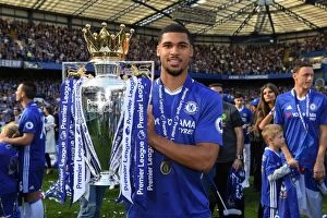 Images Dated 21st May 2017: Chelsea's Ruben Loftus-Cheek Holds the Premier League Trophy after Chelsea's Victory over Sunderland