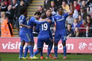 Swansea City v Chelsea 13th April 2014 Collection: Chelsea's Star Five: Willian, Salah, Ba, Matic, and Eto'o in Unison after Scoring against Swansea