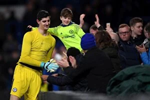 Images Dated 16th December 2017: Chelsea's Thibaut Courtois Greets Fan After Chelsea vs Southampton Match