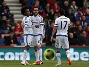 Images Dated 23rd April 2016: Chelsea's Triumph: Willian, Fabregas, and Pedro's Goal Celebration (April 2016)