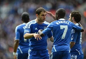 Images Dated 5th May 2012: Chelsea's Unforgettable FA Cup Final Victory: Ramires and Ivanovic Celebrate Goal Against