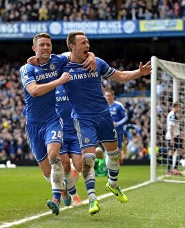Images Dated 22nd February 2014: Chelsea's Unforgettable Victory: Terry and Cahill Celebrate the Winning Goal Against Everton