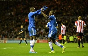 Images Dated 4th December 2013: Chelsea's Unintentional Victory: Ramires and Demba Ba Celebrate Own Goal Against Sunderland