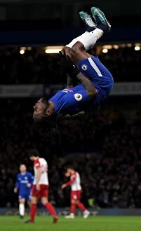 Club Soccer Collection: Chelsea's Victor Moses Celebrates Second Goal Against West Bromwich Albion in Premier League