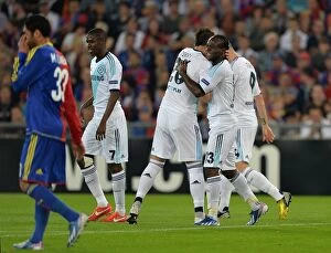 Basel v Chelsea 25th April 2013 Collection: Chelsea's Victor Moses Scores Opening Goal, Celebrates with Team in UEFA Europa League Semi-Final vs