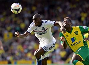 Images Dated 6th October 2013: Clash at Carrow Road: Demba Ba vs. Tettey - Premier League Showdown (October 6, 2013)
