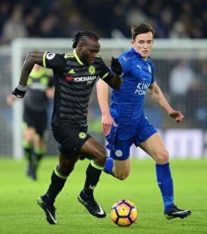 Images Dated 14th January 2017: Clash at The King Power: Victor Moses vs. Ben Chilwell - A Battle Between Chelsea's Victor Moses
