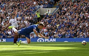 Images Dated 12th August 2017: Controversial Goal: Morata Scores for Chelsea Against Burnley, Premier League 2017