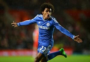 Images Dated 1st January 2014: Da Silva-Willian Scores Chelsea's Second Goal Against Southampton (January 1, 2014)