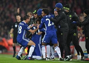 Images Dated 31st January 2017: David Luiz Scores the Opener: Chelsea's Thrilling Victory at Anfield (31-01-2017)