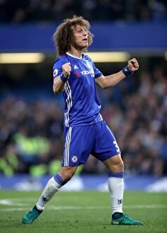 Images Dated 23rd October 2016: David Luiz's Euphoric Moment: Chelsea's Fourth Goal vs. Manchester United at Stamford Bridge