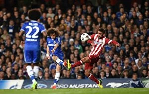 Images Dated 30th April 2014: David Luiz's Thrilling Shot: Chelsea FC vs Atletico Madrid - UEFA Champions League Semi-Final