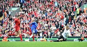 Liverpool v Chelsea 27th April 2014 Collection: Demba Ba Scores First Goal for Chelsea: A Historic Moment at Anfield (April 27, 2014)