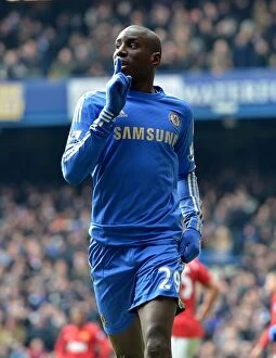 Images Dated 1st April 2013: Demba Ba Scores the Opening Goal: Chelsea's FA Cup Quarterfinal Victory Over Manchester United at