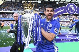 Images Dated 21st May 2017: Diego Costa Celebrates Premier League Victory with Chelsea after Chelsea v Sunderland Match