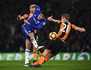Images Dated 22nd January 2017: Diego Costa Takes Shot Against Michael Dawson: Chelsea vs Hull City, Premier League, Stamford Bridge