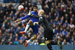 Images Dated 17th October 2015: Diego Costa vs. Brad Guzan: A Battle at Stamford Bridge - Chelsea vs. Aston Villa