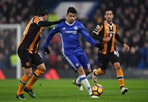 Images Dated 22nd January 2017: Diego Costa vs Omar Elabdellaoui: Intense Clash at Stamford Bridge - Chelsea vs Hull City
