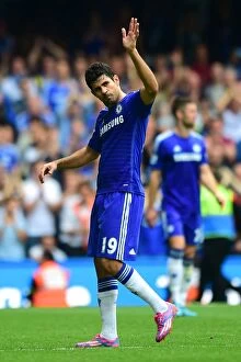 Chelsea v Aston Villa 27th September 2014 Collection: Diego Costa Waves: A Warm Welcome to Chelsea Fans vs. Aston Villa (September 27, 2014)