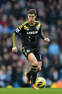 Images Dated 24th February 2013: Eden Hazard in Action: Manchester Derby - Chelsea at Etihad Stadium (February 24, 2013)