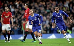 Images Dated 23rd October 2016: Eden Hazard and Diego Costa: Unstoppable Duo Celebrates Chelsea's Third Goal Against Manchester