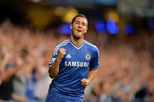 Images Dated 21st August 2013: Eden Hazard's Thrilling Celebration: Chelsea's Opening Goal vs. Aston Villa (August 21)