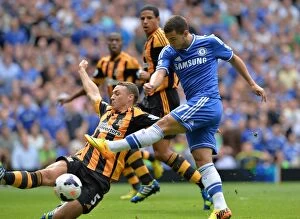 Chelsea v Hull City 18th August 2013 Collection: Eden Hazard's Thrilling Shot: Chelsea vs. Hull City Tigers, Premier League (18th August 2013)