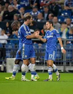 European Match Prints: Eden Hazard's Triple: Chelsea's Star Celebrates Third Goal Against Schalke in Champions League