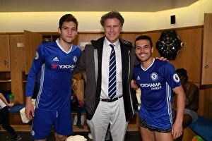 Images Dated 4th February 2017: Will Ferrell Meets Marcos Alonso and Pedro: Chelsea's Win Against Arsenal in Premier League 2017