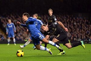 Images Dated 27th October 2013: Intense Battle at Stamford Bridge: Eden Hazard vs. Pablo Zabaleta - Chelsea vs