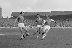 Intense Moment: David Herd of Arsenal Takes a Shot Against Chelsea's John Sillett and Mel Scott at Stamford Bridge