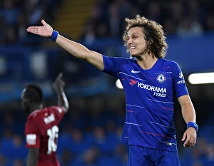 Liverpool Home Collection: Intense Moment: David Luiz's Expressive Gesture Amidst the Heat of Chelsea vs