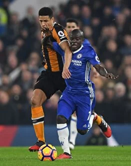 Images Dated 22nd January 2017: Intense Rivalry: Kante vs. Davies at Stamford Bridge - Chelsea vs. Hull City, Premier League