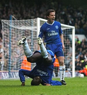 Images Dated 27th March 2004: Jimmy Floyd Hasselbaink's Double Victory: Securing Chelsea's FA Premiership Triumph Over