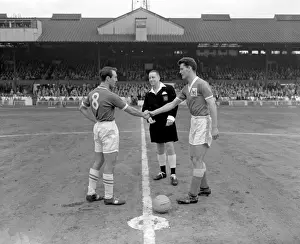Jimmy Greaves and Bobby McKinlay Shake Hands Before Chelsea vs. Nottingham Forest in Division One: Referee MJS Pickles Witnesses the Historic Moment