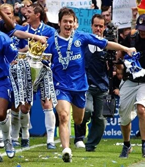 Premier League Winners 2004-2005 Collection: Joe Cole's Triumphant Premier League Title Celebration with Chelsea FC at Stamford Bridge