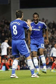 Images Dated 21st September 2013: Jon Obi Mikel's Jubilant Moment: Chelsea's Second Goal Against Fulham (September 21, 2013)