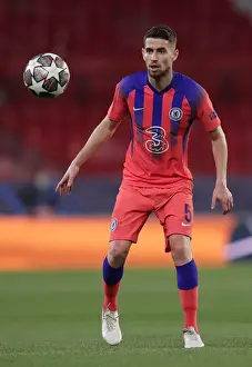 Jorginho of Chelsea in UEFA Champions League Quarterfinal vs FC Porto at Empty Estadio Ramon Sanchez Pizjuan, Seville, Spain - April 2021