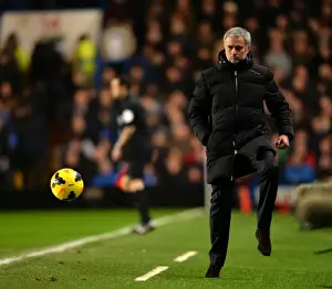 Football Full Length Chelseafcexclusive Prints: Jose Mourinho in Action: Chelsea Boss Masterfully Controls Ball on Touchline Amidst Chelsea vs