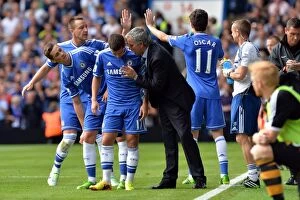 Images Dated 18th August 2013: Jose Mourinho Coaches Eden Hazard at Chelsea's Stamford Bridge