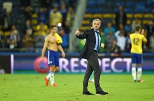 Images Dated 24th November 2015: Jose Mourinho's Triumphant Reaction to Chelsea's UEFA Champions League Victory over Maccabi Tel Aviv