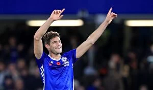 Images Dated 5th November 2016: Marcos Alonso Celebrates Chelsea's Premier League Victory Over Everton at Stamford Bridge