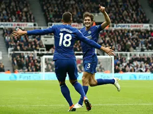Marcos Alonso and Olivier Giroud Celebrate Chelsea's Winning Goal Against Newcastle United