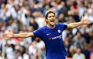 Images Dated 20th August 2017: Marcos Alonso Scores Chelsea's Second Goal: Tottenham vs. Chelsea