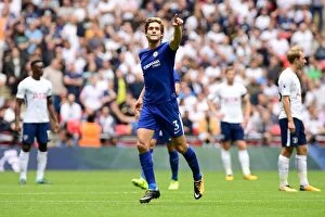 Away Collection: Marcos Alonso Scores First Goal: Chelsea's Victory Against Tottenham Hotspur in Premier League Clash