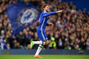 Images Dated 4th February 2017: Marcos Alonso Scores the Opener: Thrilling Rivalry - Chelsea vs. Arsenal in Premier League