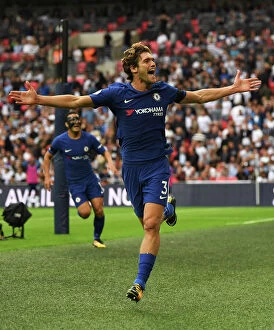 Away Collection: Marcos Alonso Scores Second Goal: Chelsea's Victory Over Tottenham Hotspur in Premier League